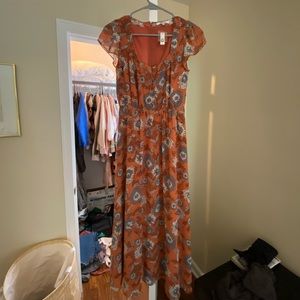 Madewell Sheer-Sleeve Midi Dress, Gathered Blooms